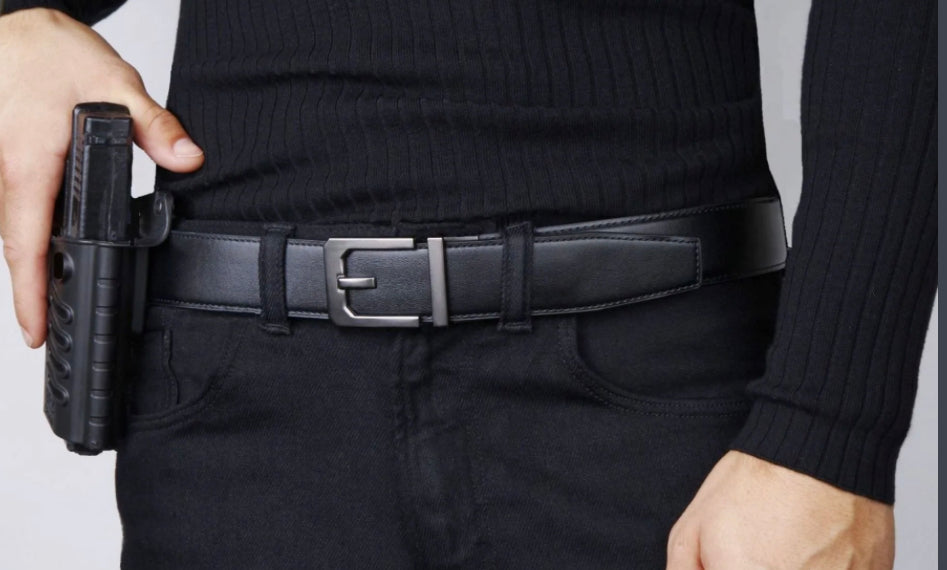 KORE Essentials BLACK Leather GUN BELT 1.5” X3 Gunmetal